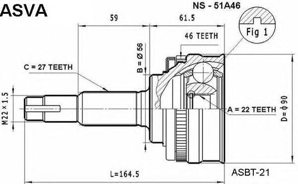 NS51A46 Asva junta homocinética externa dianteira