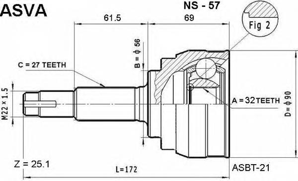 NS57 Asva junta homocinética externa dianteira