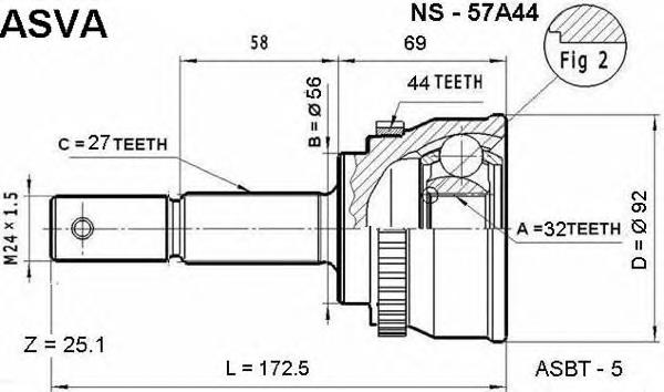 NS57A44 Asva junta homocinética externa dianteira