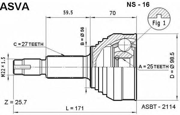 NS16 Asva junta homocinética externa dianteira