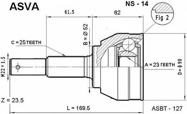 NS14 Asva junta homocinética externa dianteira