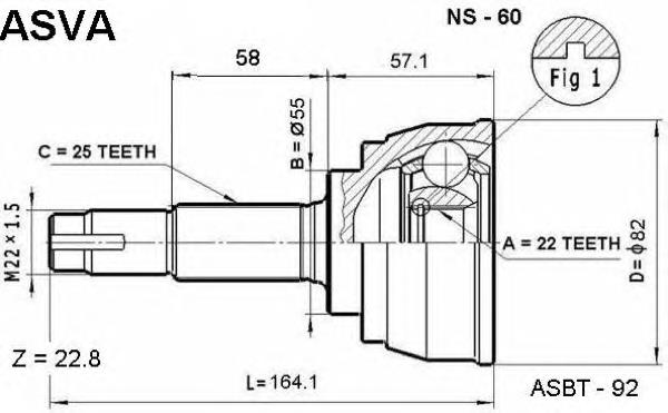 NS60 Asva junta homocinética externa dianteira