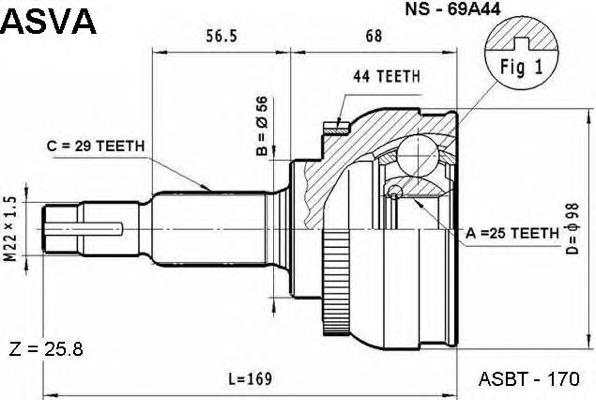 NS69A44 Asva junta homocinética externa dianteira