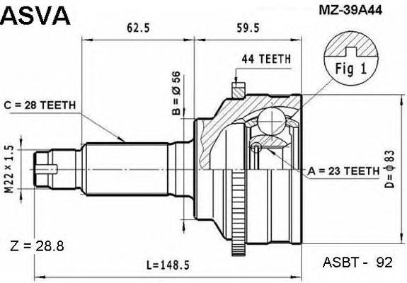 mz39a44 Asva junta homocinética externa dianteira