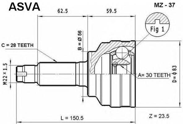 MZ37 Asva junta homocinética externa dianteira