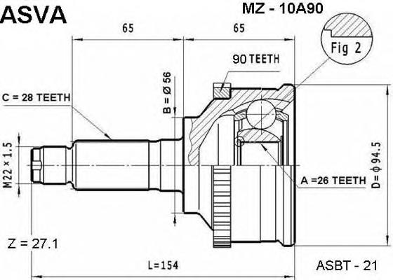 MZ10A90 Asva junta homocinética externa dianteira