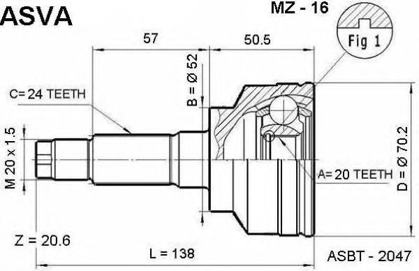 MZ16 Asva junta homocinética externa dianteira