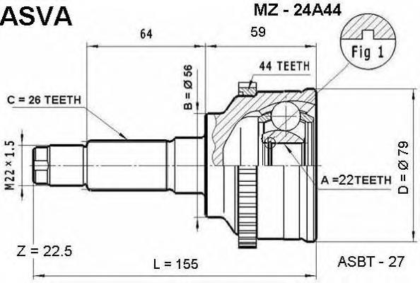 MZ24A44 Asva junta homocinética externa dianteira