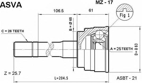 MZ17 Asva junta homocinética externa dianteira