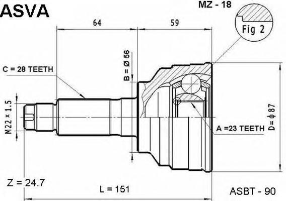 MZ18 Asva junta homocinética externa dianteira