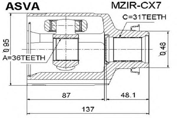 Junta homocinética interna dianteira direita para Mazda CX-9 