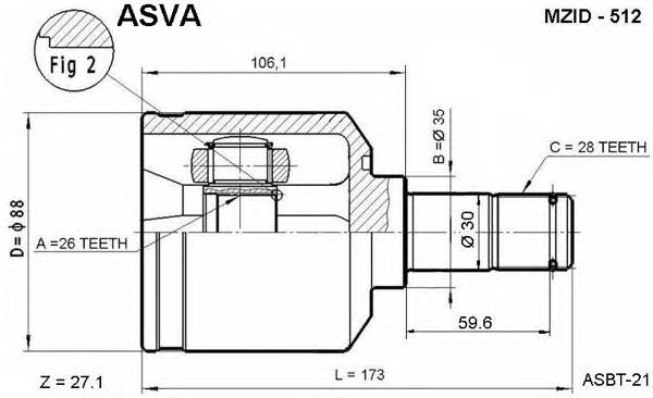 ШРУС внутренний передний левый MZID512 Asva