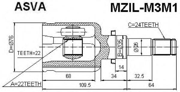 Junta homocinética interna dianteira esquerda para Mazda 3 (BK12)