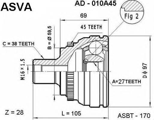 AD010A45 Asva junta homocinética externa dianteira