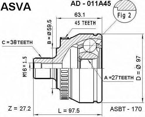 AD011A45 Asva junta homocinética externa dianteira