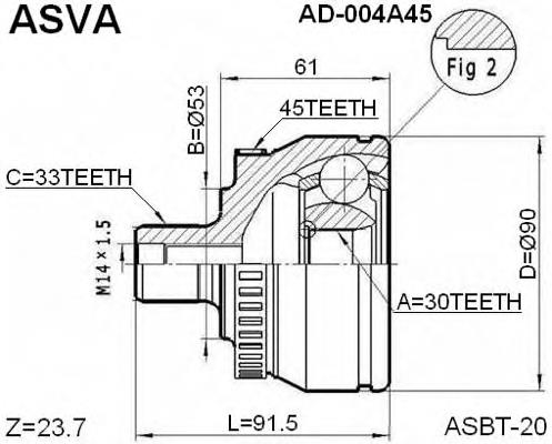 AD004A45 Asva junta homocinética externa dianteira