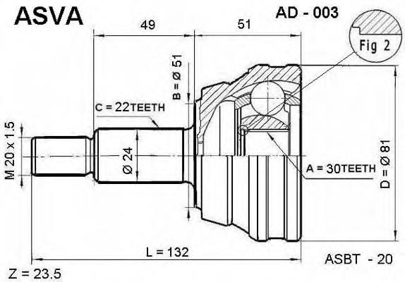 AD003 Asva junta homocinética externa dianteira