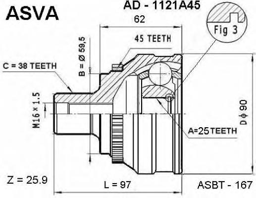 AD1121A45 Asva junta homocinética externa traseira