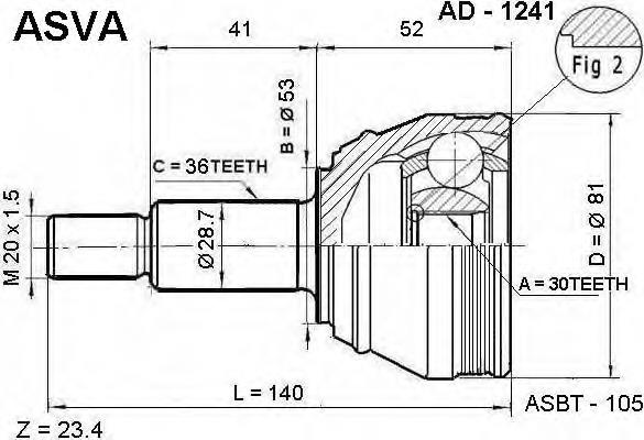 AD1241 Asva junta homocinética externa dianteira