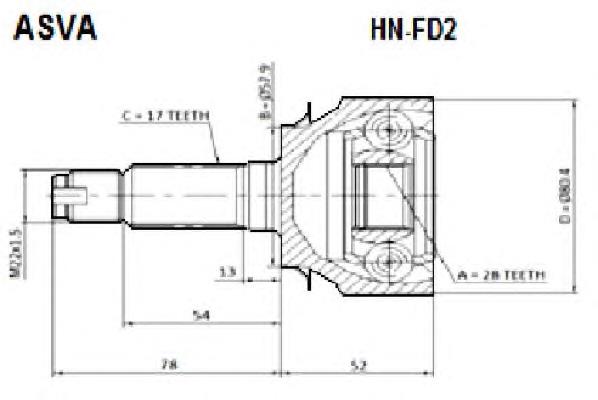 HNFD2 Asva junta homocinética externa dianteira