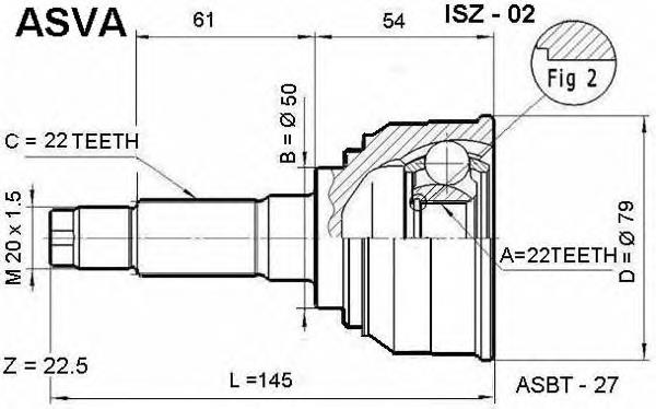 ISZ02 Asva junta homocinética externa dianteira