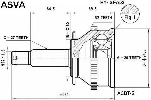 HYSFA52 Asva junta homocinética externa dianteira