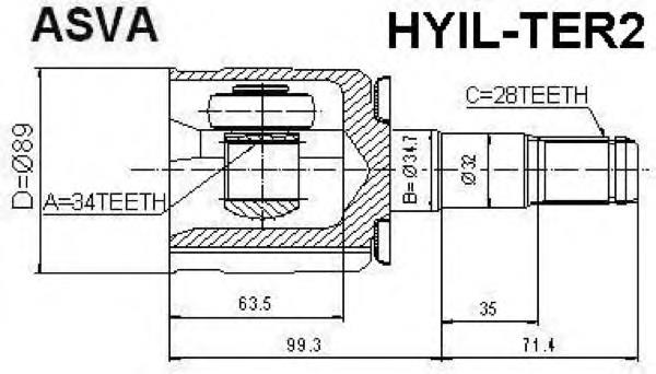 Junta homocinética interna dianteira esquerda 51611H1000 Hyundai/Kia