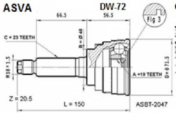 DW72 Asva junta homocinética externa dianteira