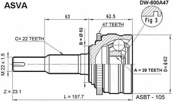 DW600A47 Asva junta homocinética externa dianteira