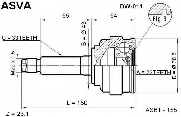 ШРУС наружный передний DW011 Asva