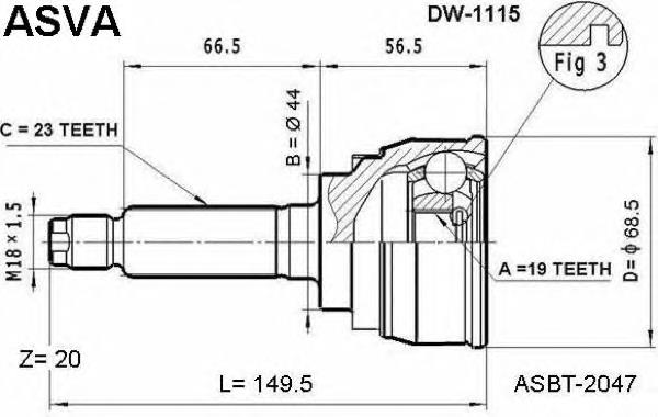 DW1115 Asva junta homocinética externa dianteira