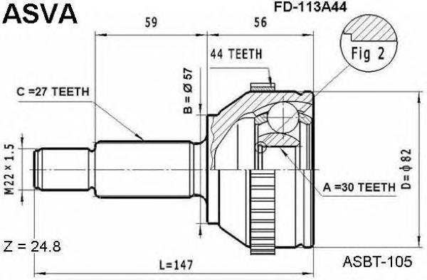 FD113A44 Asva junta homocinética externa dianteira