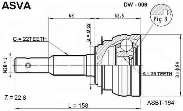 DW006 Asva junta homocinética externa dianteira