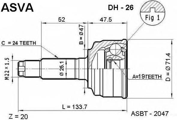 DH26 Asva junta homocinética externa dianteira