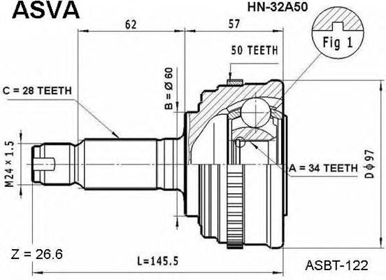 hn32a50 Asva junta homocinética externa dianteira