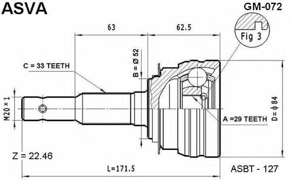 GM072 Asva junta homocinética externa dianteira