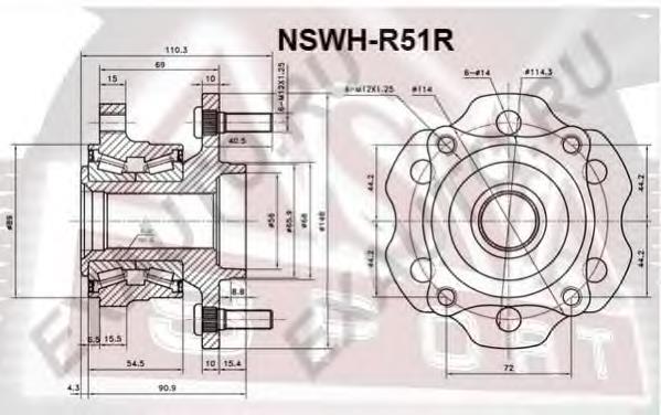 NSWHR51R Asva cubo traseiro