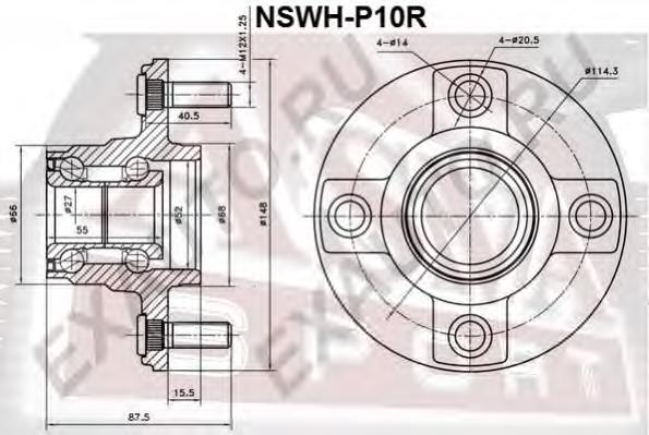 NSWHP10R Asva cubo traseiro