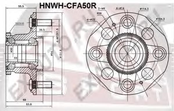 HNWHCFA50R Asva cubo traseiro