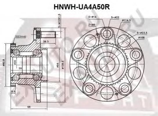 HNWHUA4A50R Asva cubo traseiro