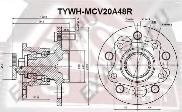 Ступица задняя TYWHMCV20A48R Asva