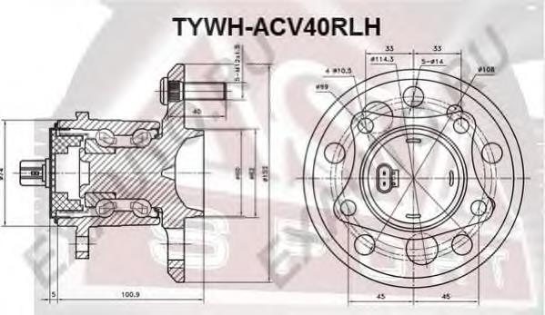 Ступица задняя левая TYWHACV40RLH Asva