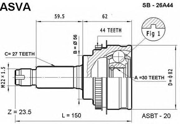 ШРУС наружный передний SB26A44 Asva