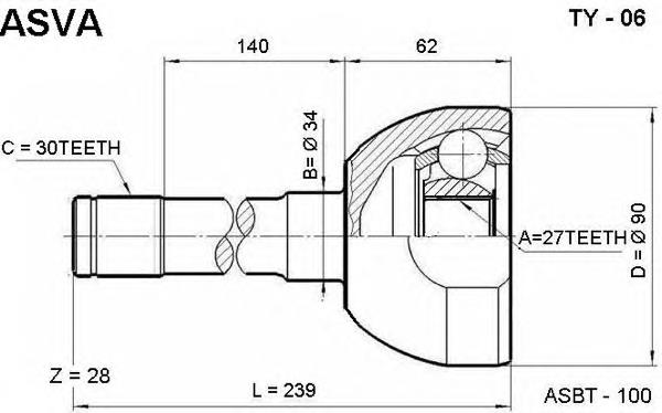 TY06 Asva junta homocinética externa dianteira