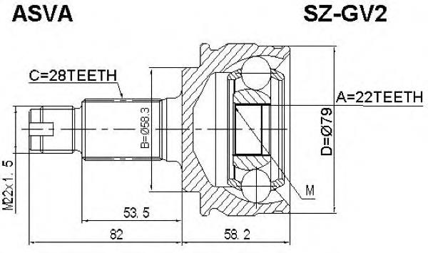 SZGV2 Asva junta homocinética externa dianteira
