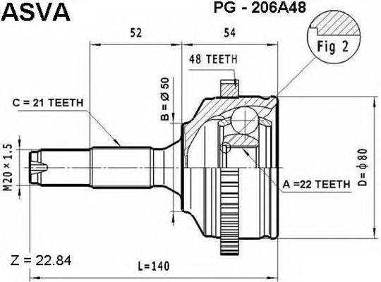 PG206A48 Asva junta homocinética externa dianteira