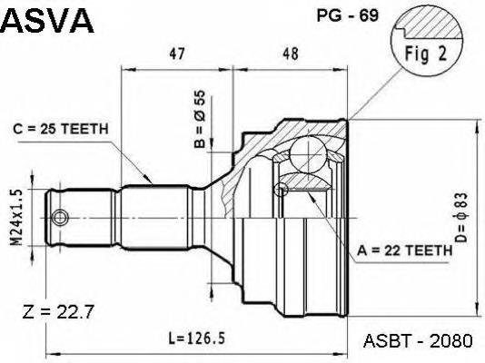 PG69 Asva junta homocinética externa dianteira