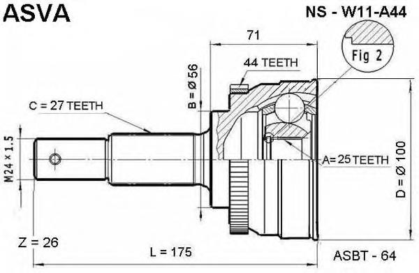 NSW11A44 Asva junta homocinética externa dianteira