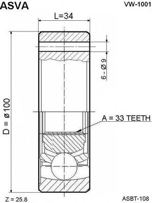 ШРУС внутренний передний VW1001 Asva