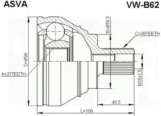 VWB62 Asva junta homocinética externa dianteira